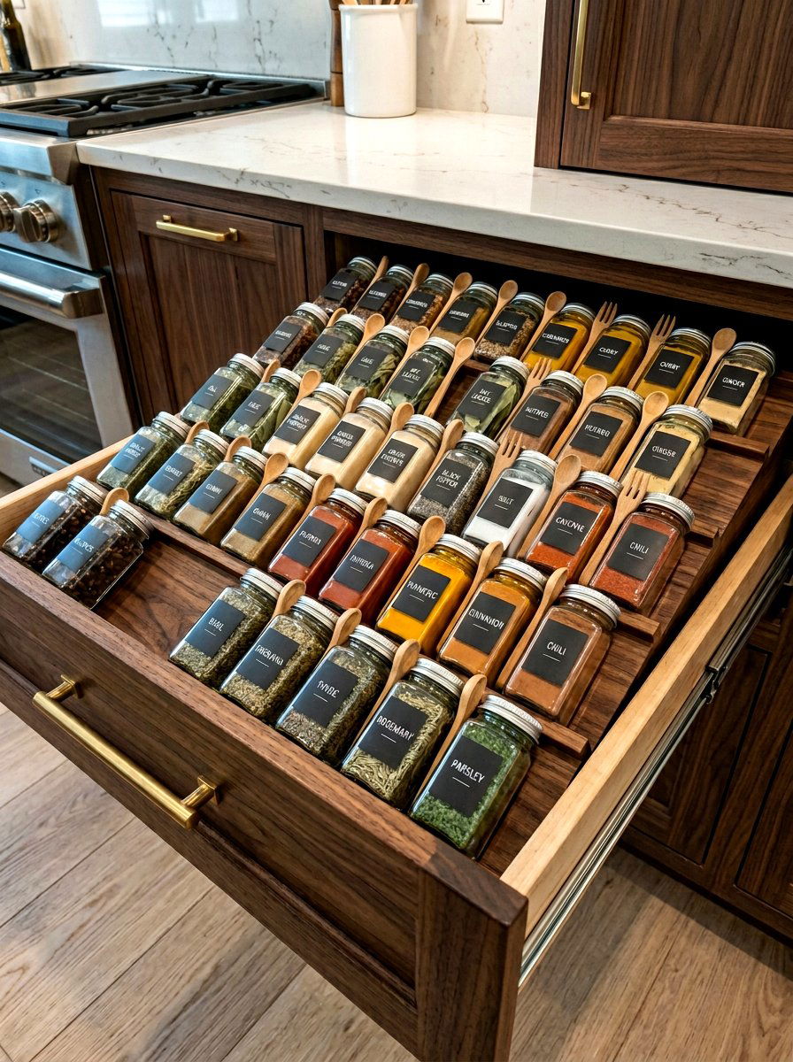 Spice Jar Rack - 30 deep drawer storage ideas