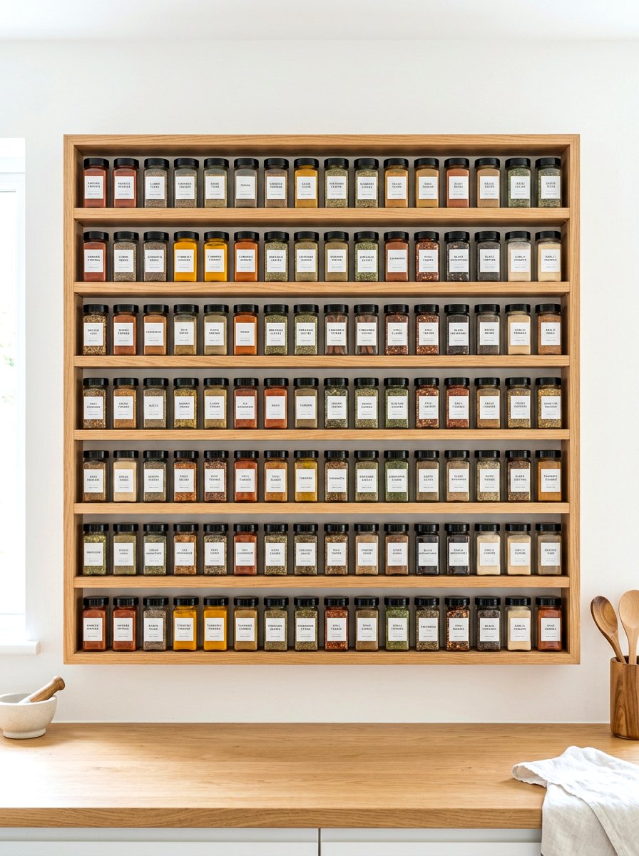 Spice Rack Wall - 30 farmhouse pantry ideas