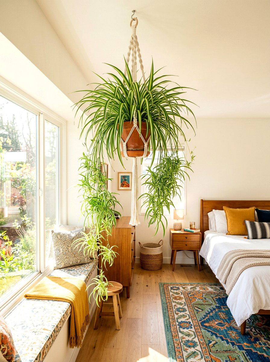 Spider Plant Hanging - 30 bedroom plant decor ideas