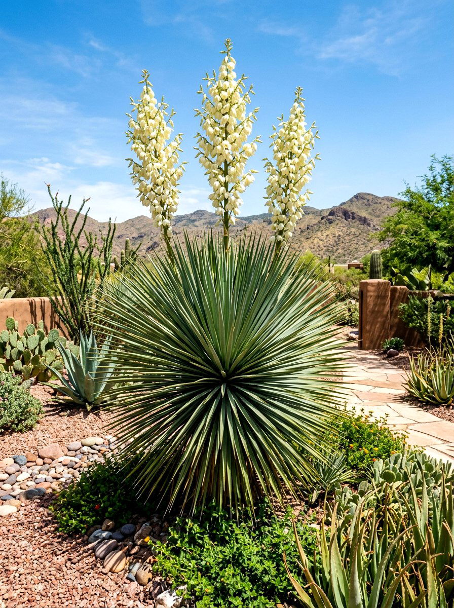 Spiky Yucca Plants - 30 flower bed plant ideas
