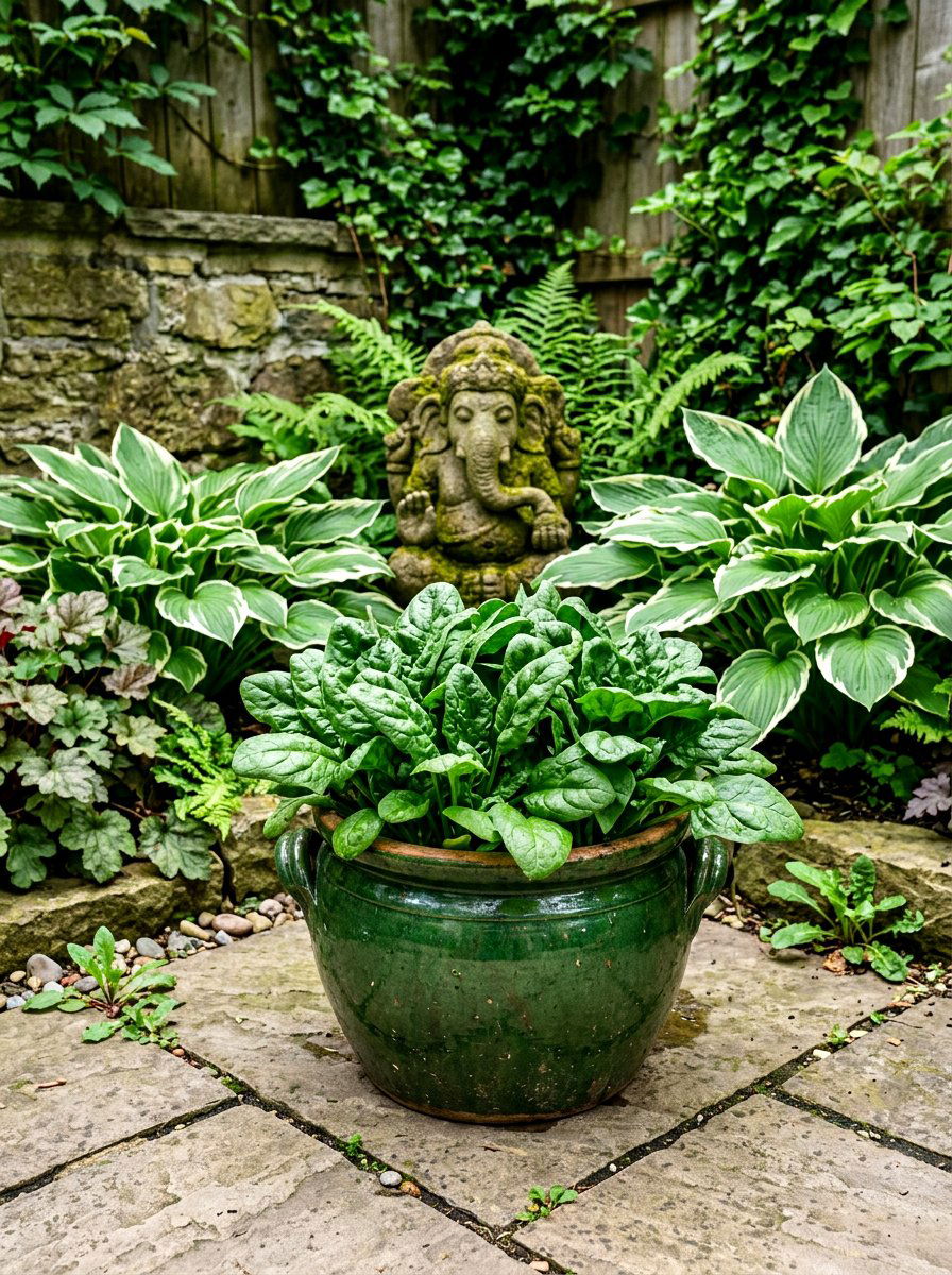 Spinach Corner Pot - 30 edible patio garden ideas