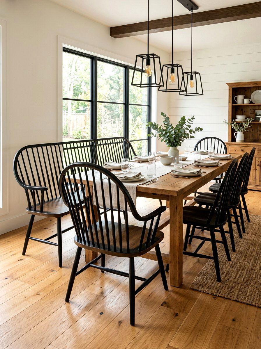 Spindle Back Dining Bench - 30 farmhouse dining bench ideas