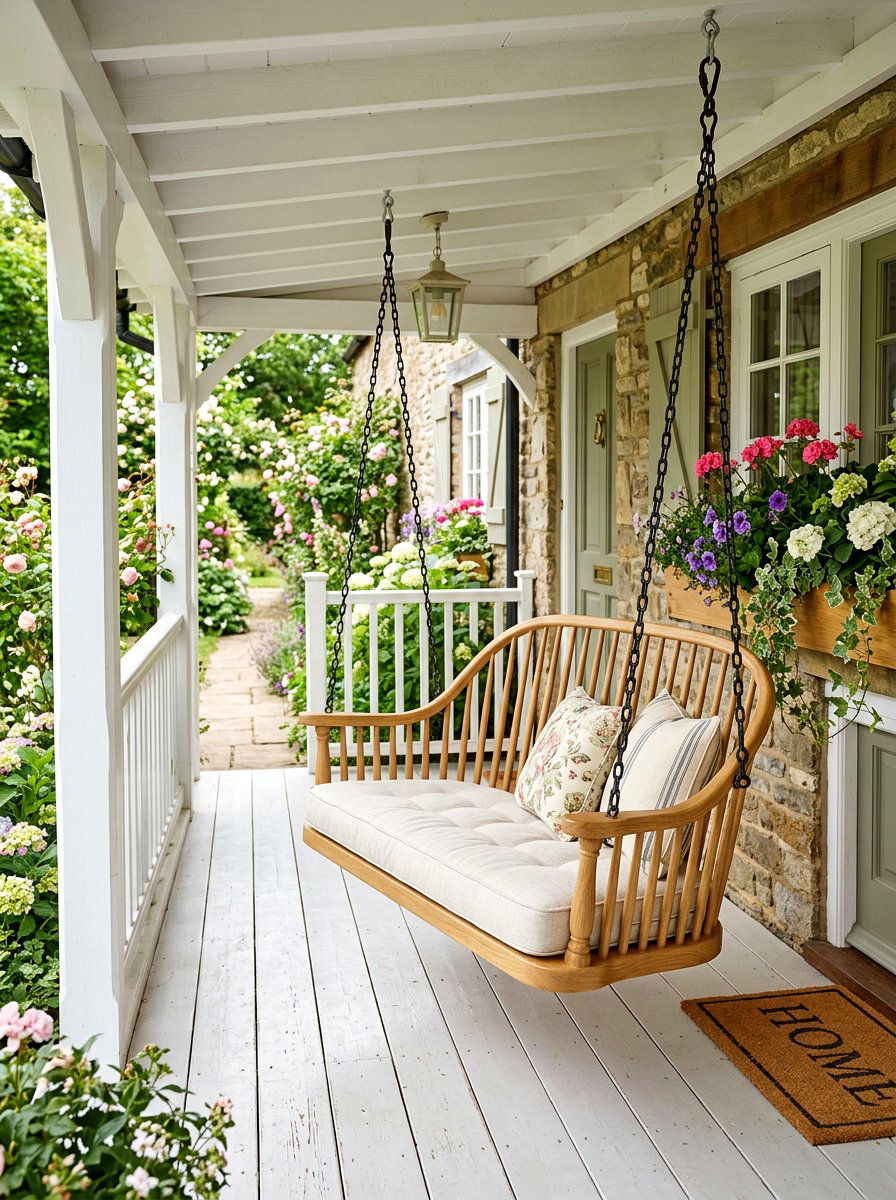 Spindle Back Porch Swing - 30 farmhouse porch swing ideas