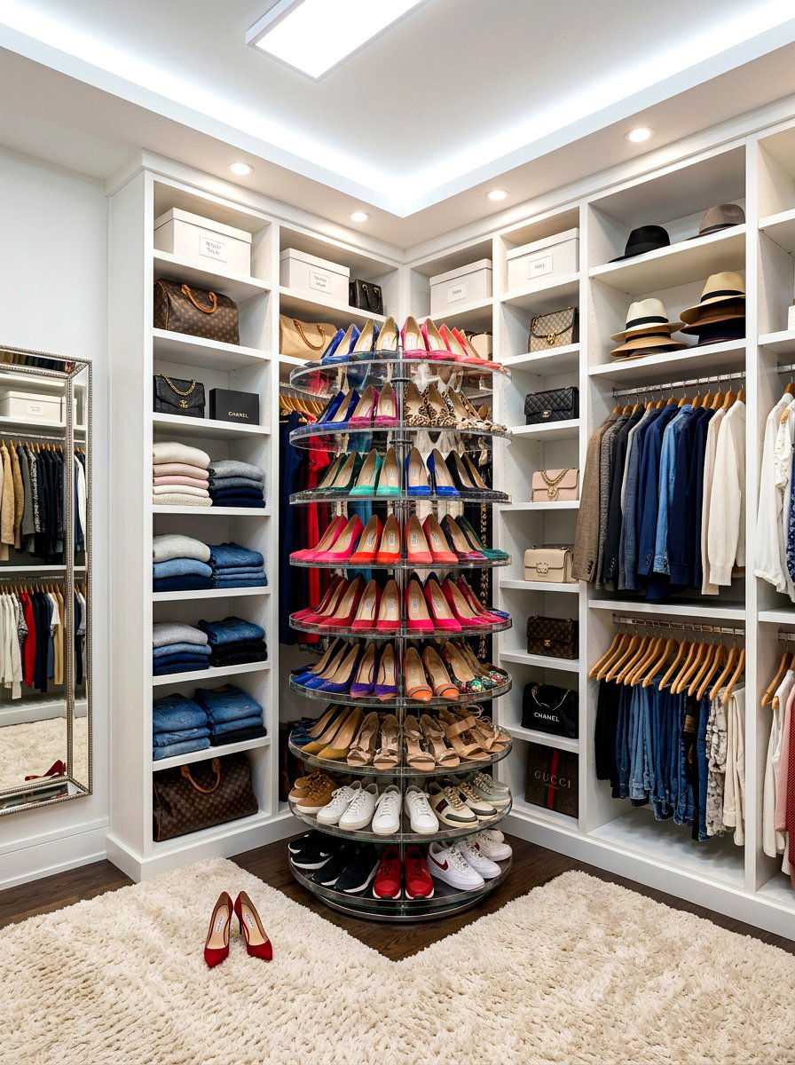 Spinning Shoe Carousel - 30 shoe storage ideas