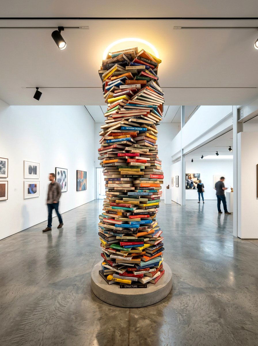 Spiral Architectural Book Column - 30 stacked book table ideas