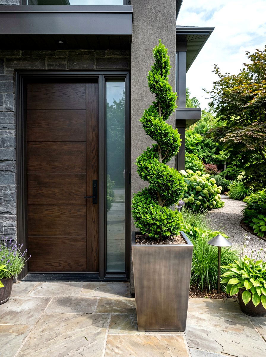 Spiral Boxwood Topiary - 30 front porch topiary ideas