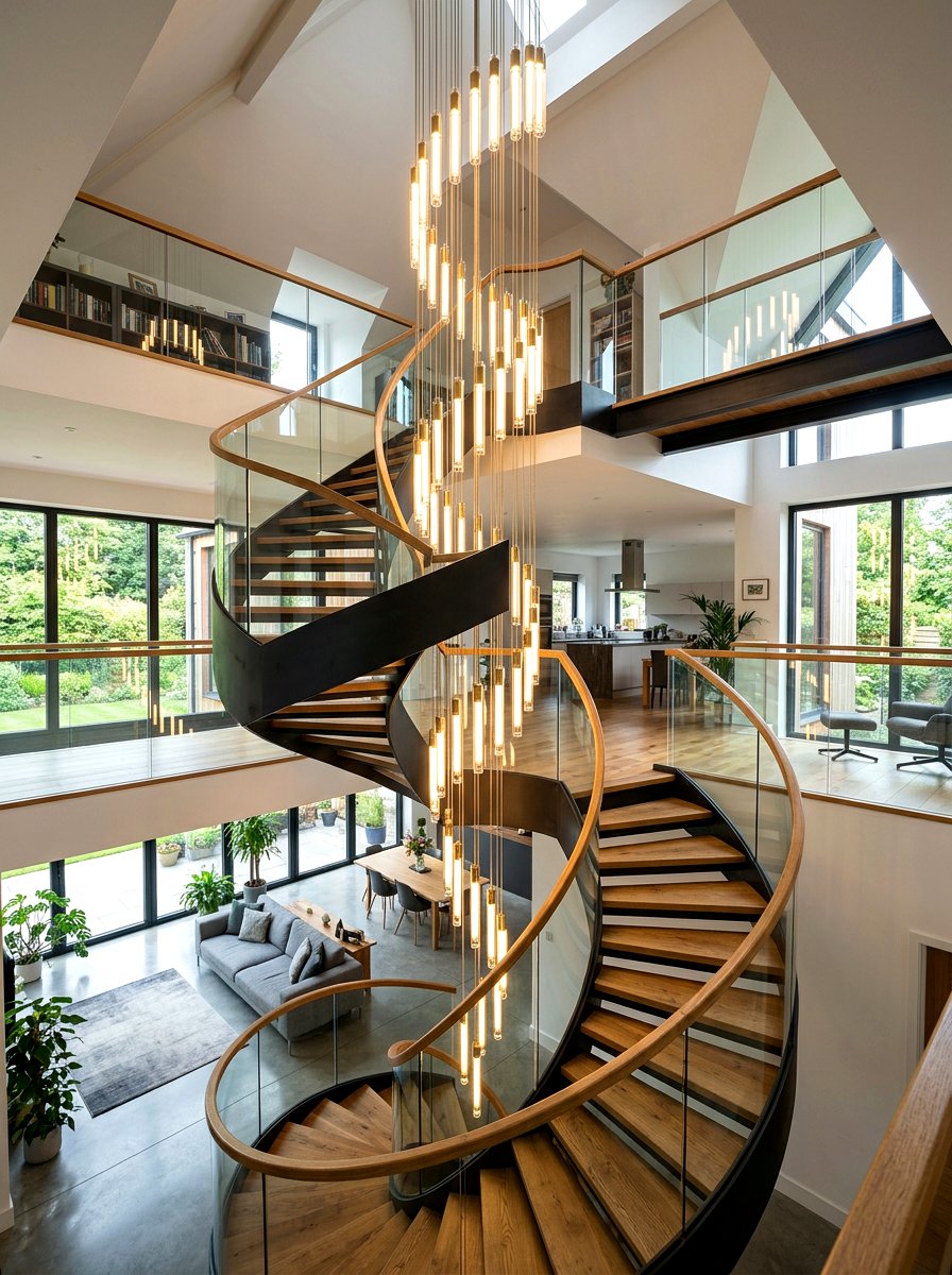 Spiral Staircase Pendant - 30 staircase lighting ideas