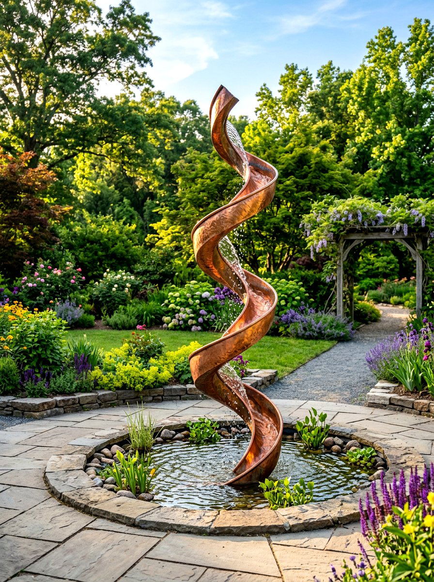 Spiral Water Fountain - 30 garden fountain ideas