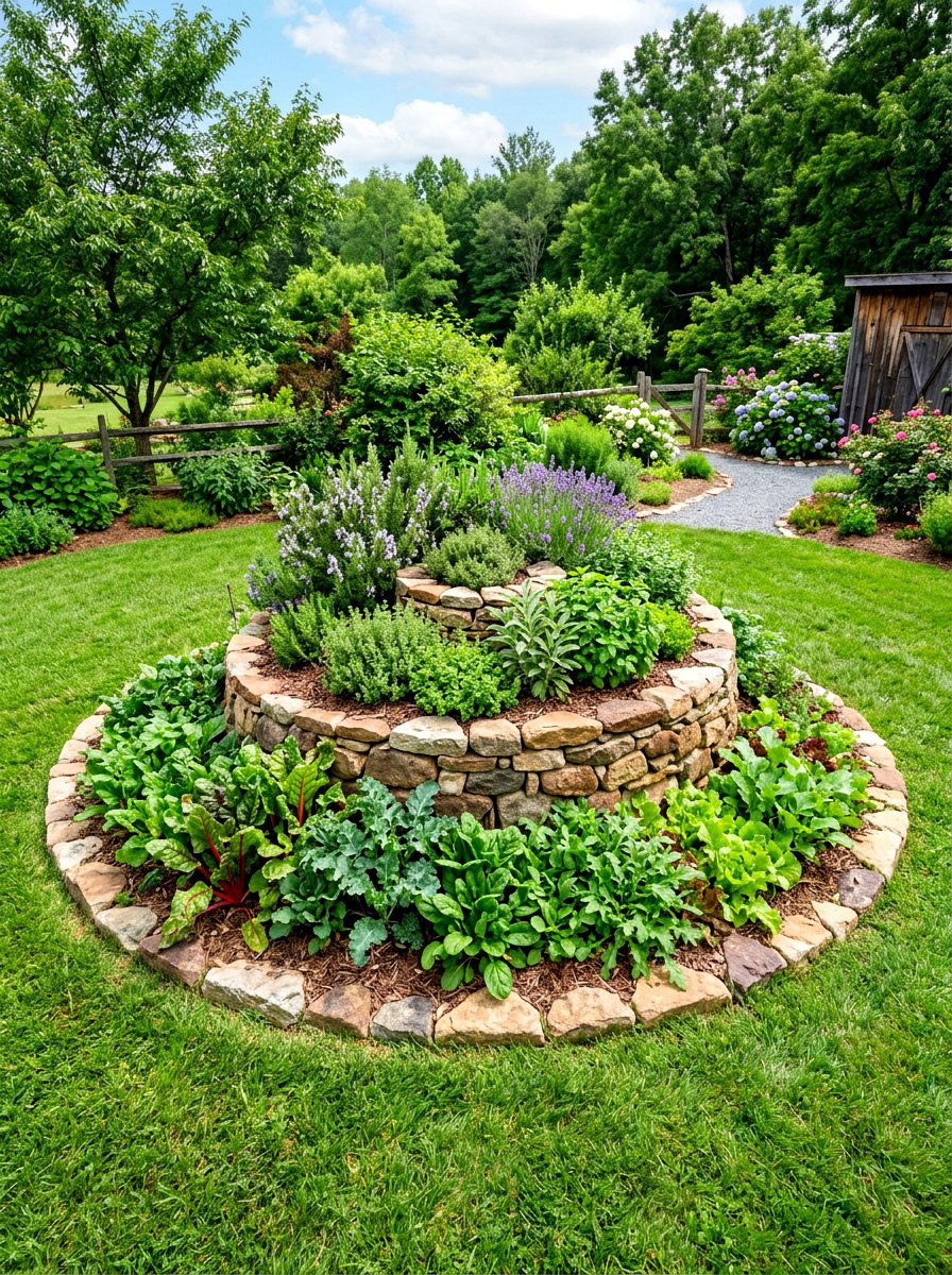 Spiral herb greens garden - 30 salad garden ideas