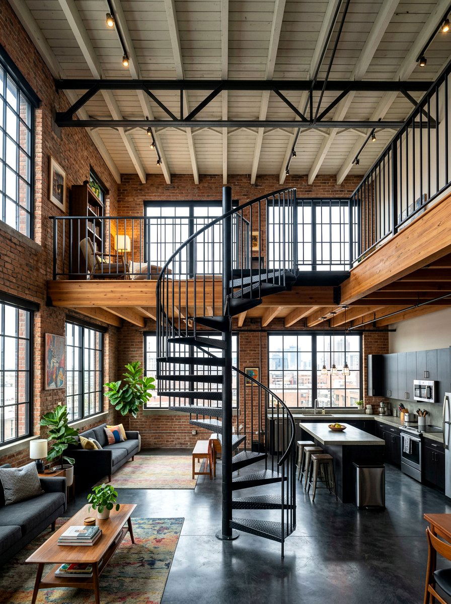 Spiral staircase loft - 30 loft apartment ideas