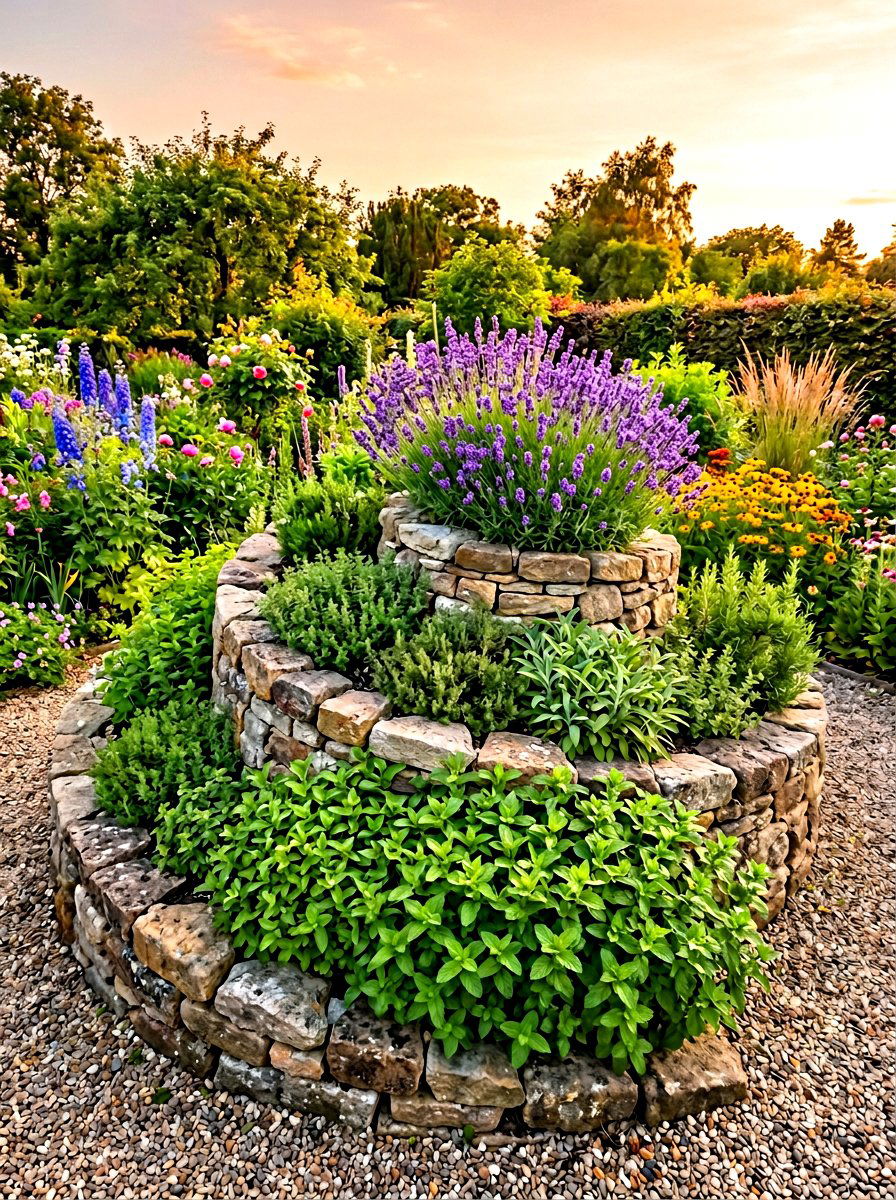 Spiral stone herb garden - 30 backyard herb garden ideas