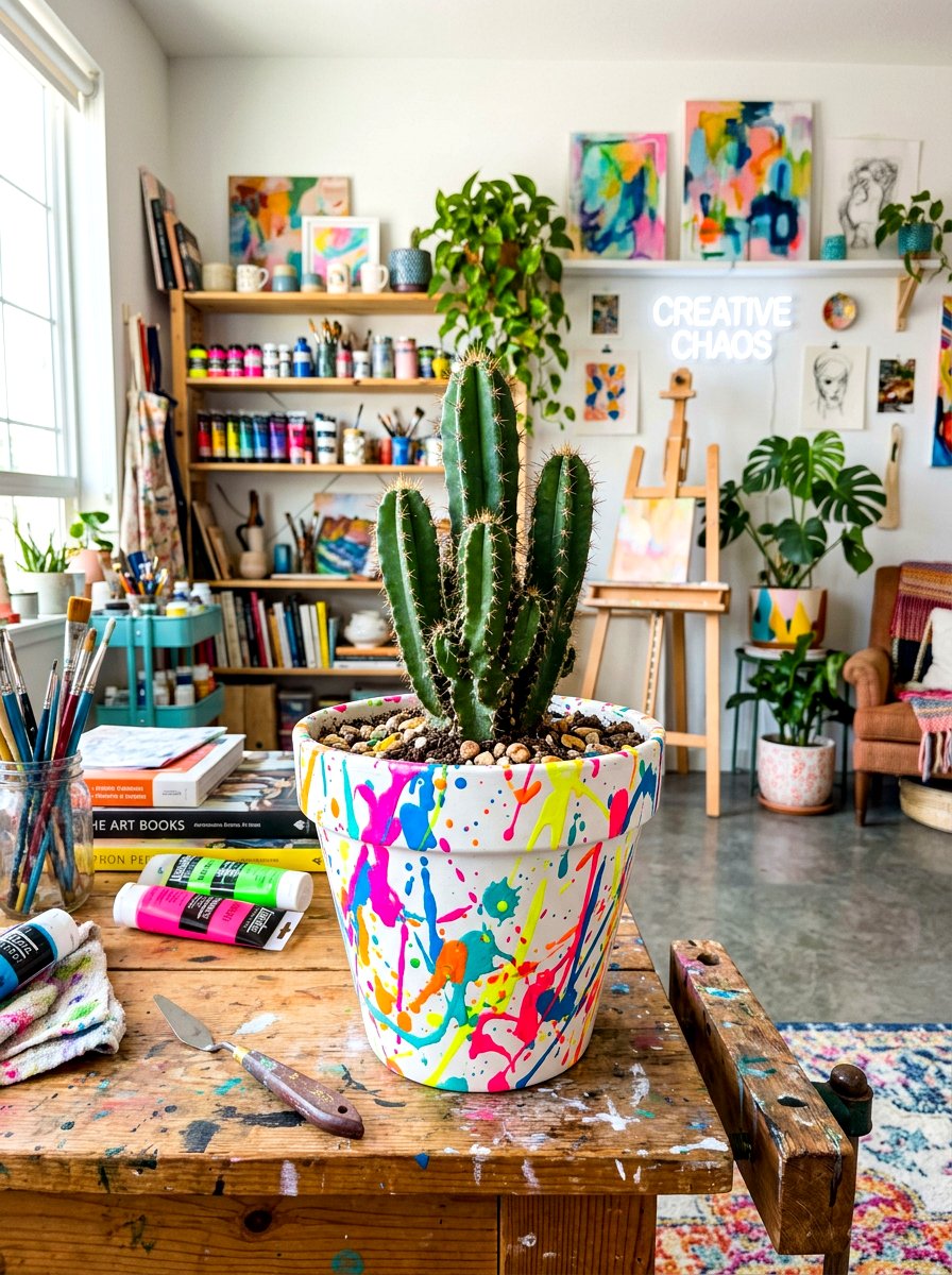 Splatter paint flower pot - 30 painted flower pot ideas