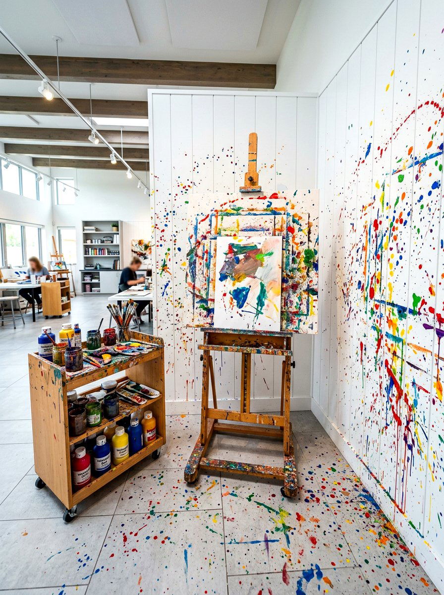 Splatter paint zone - 30 kids craft room ideas
