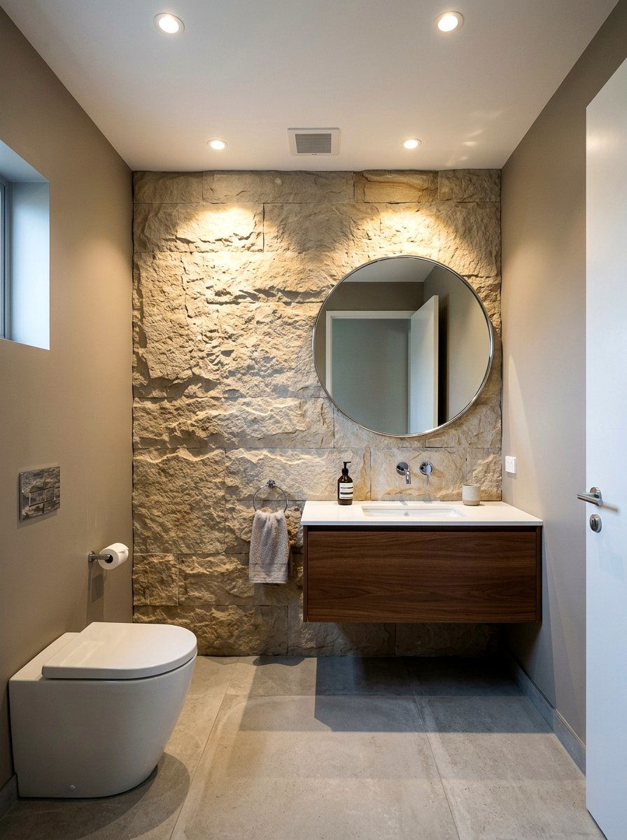 Split Face Sandstone Feature - 30 sandstone powder room ideas