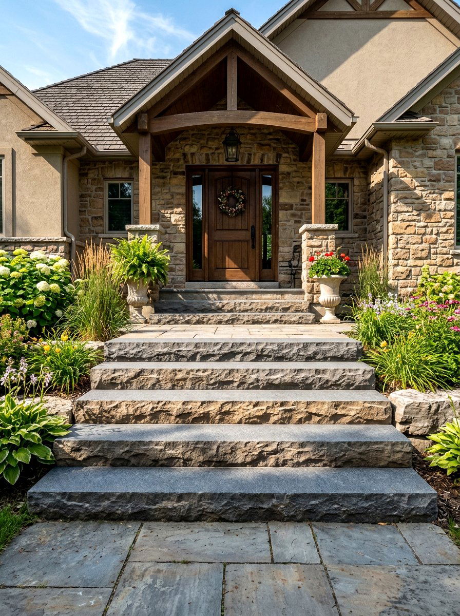 Split Face Stone - 30 stone front steps ideas