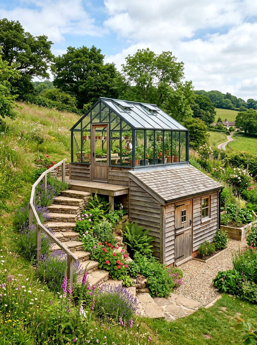 Split Level Greenhouse Shed - 30 greenhouse shed combo ideas