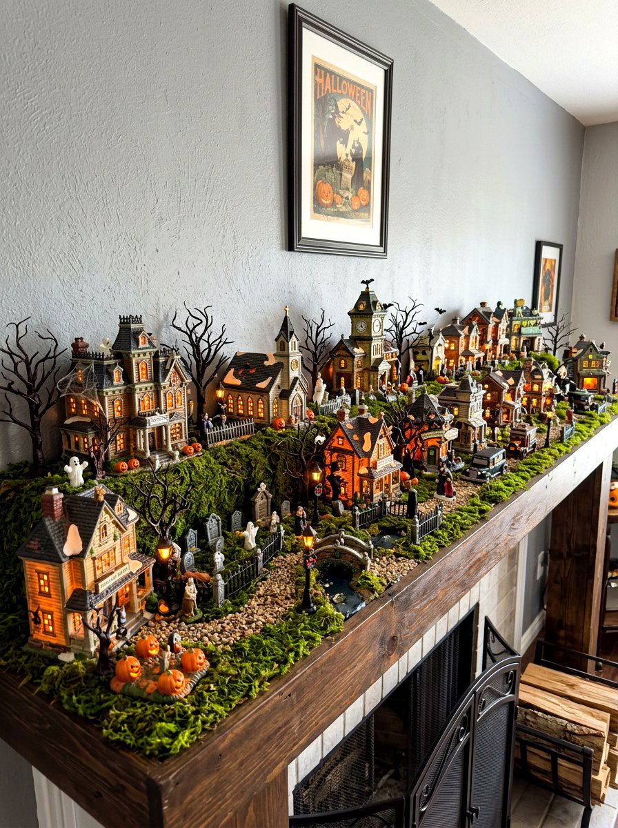 Spooky Village Display - 30 Halloween mantel decor ideas
