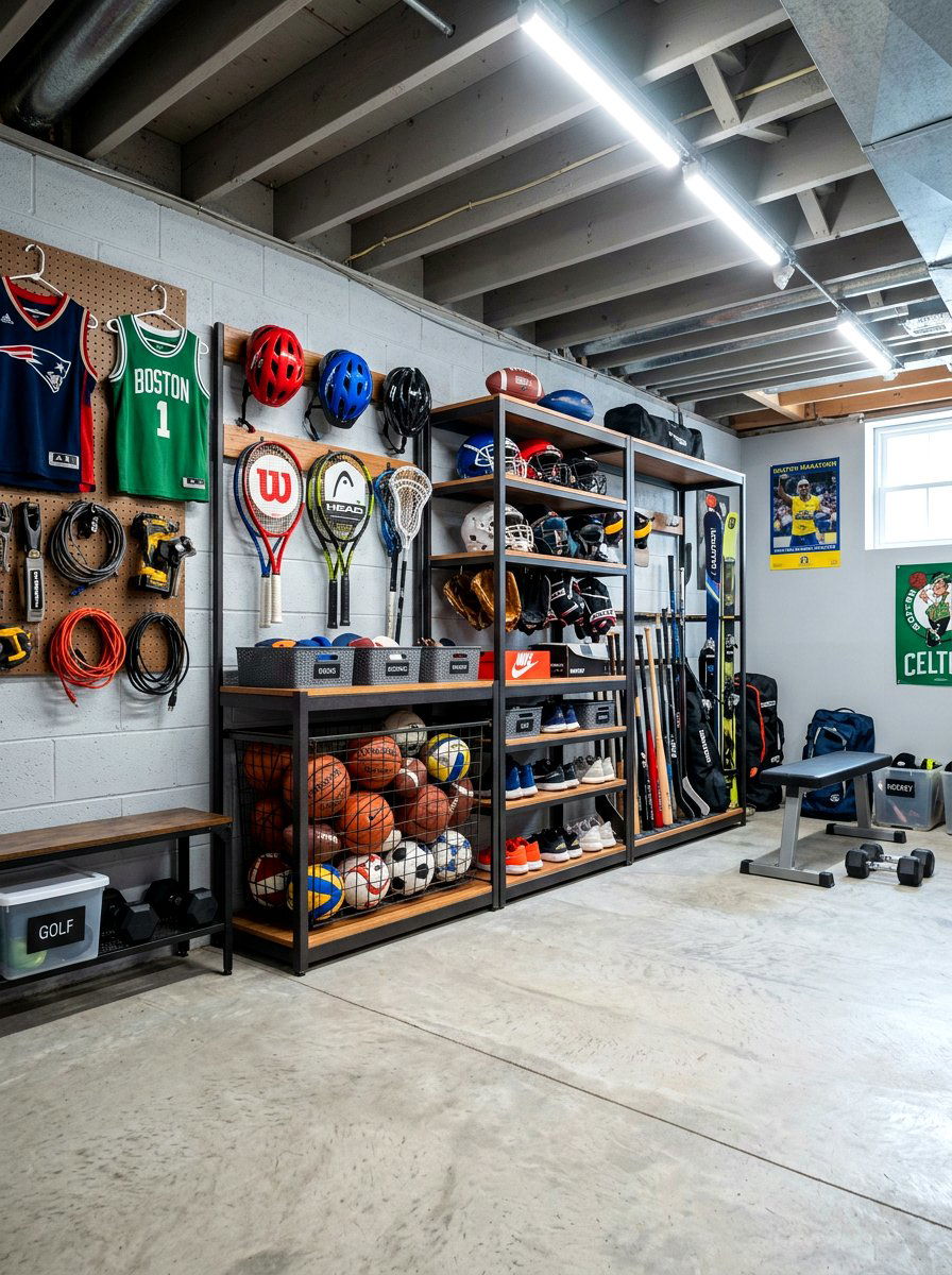 Sporting goods rack - 30 basement storage wall ideas