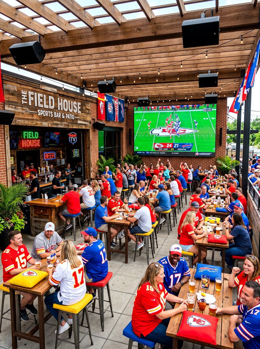 Sports Bar Inspired Patio - 30 outdoor movie patio ideas