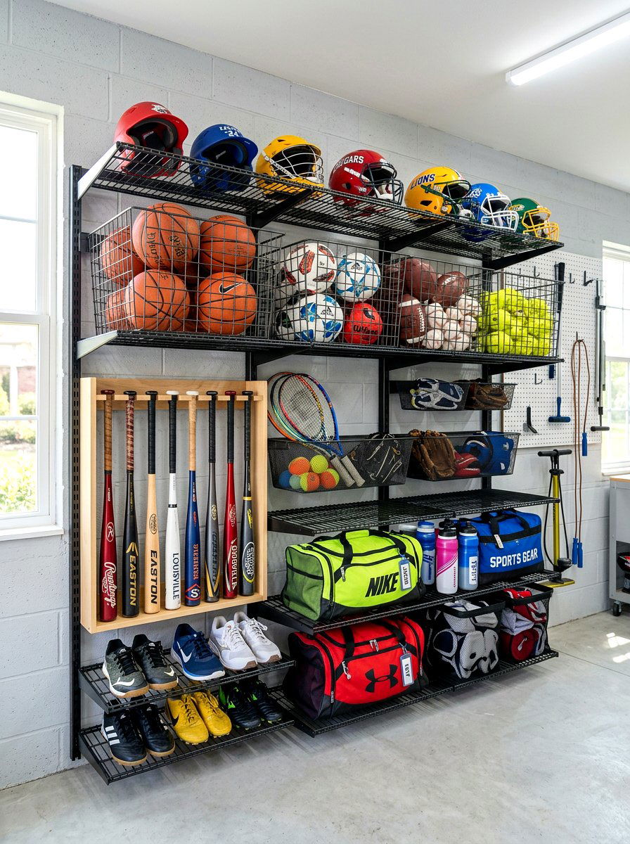 Sports Equipment Garage Shelves - 30 garage shelving ideas