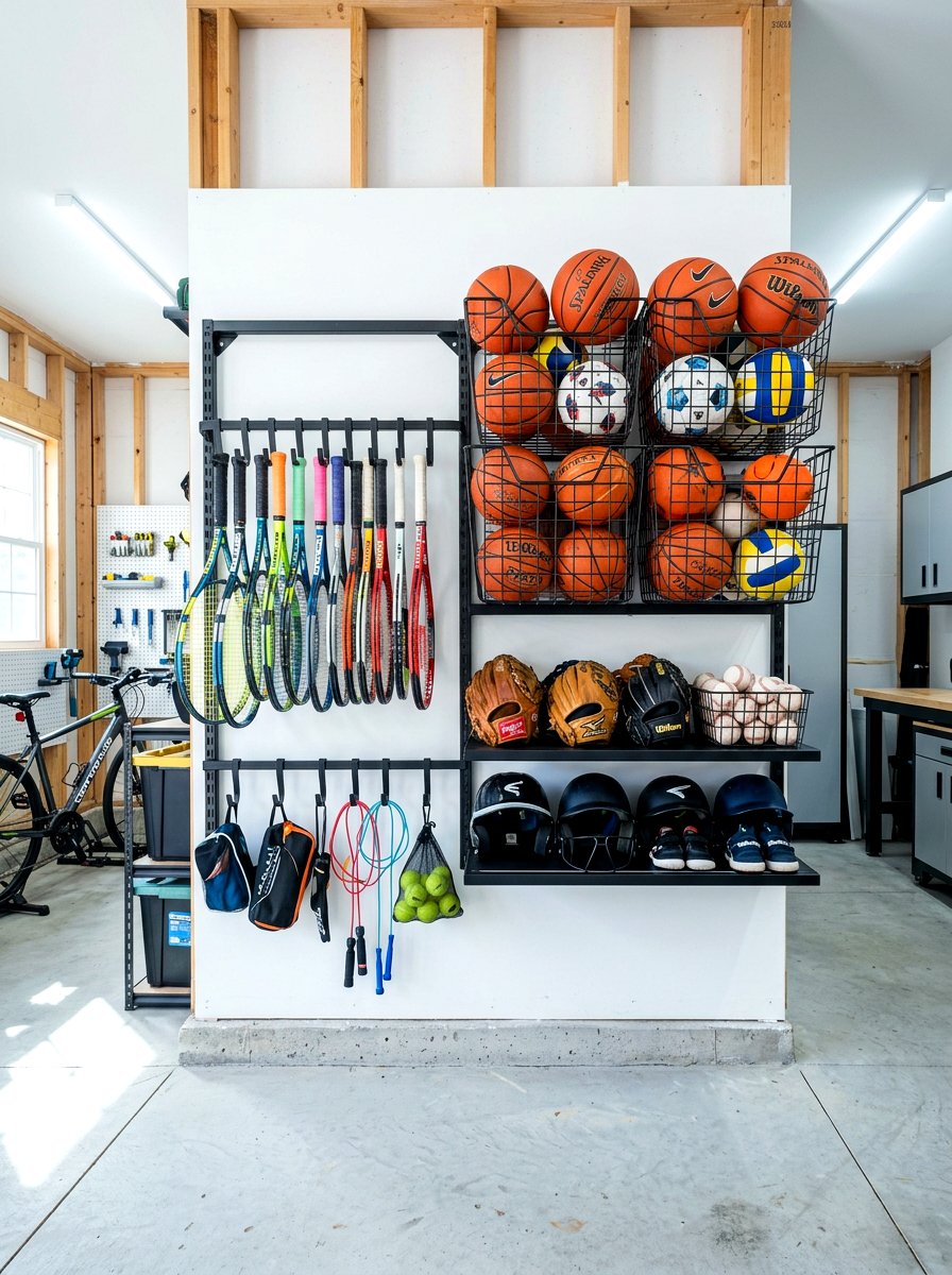 Sports Equipment Rack - 30 organizing a garage ideas