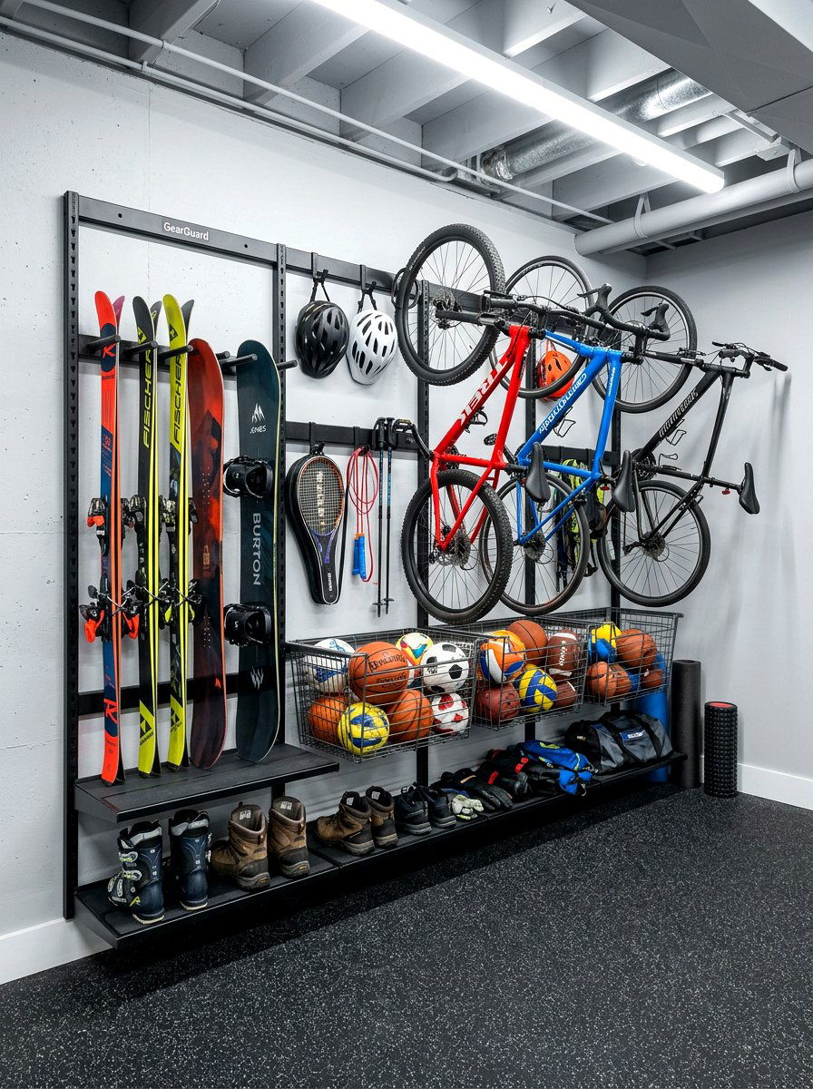 Sports Equipment Rack - 30 basement storage ideas
