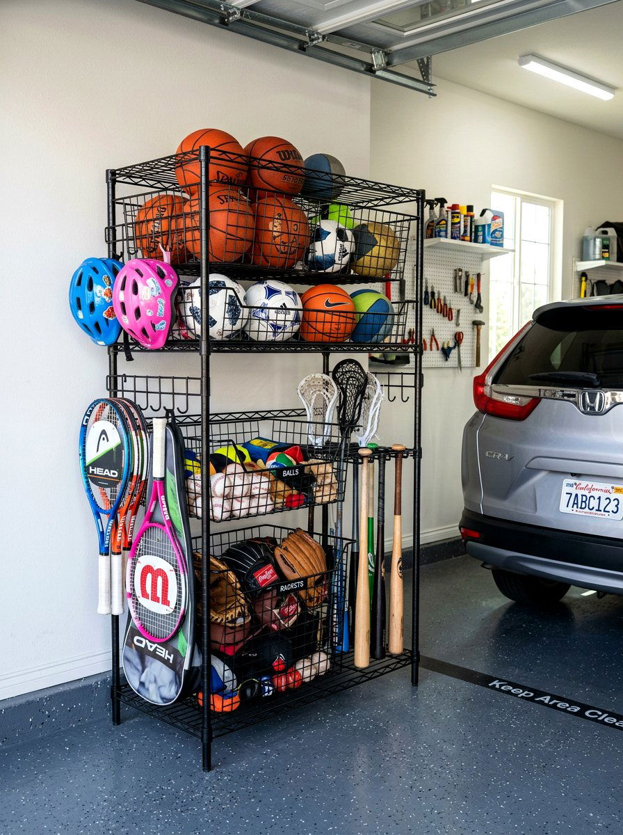 Sports Equipment Storage Organizer - 30 garage makeover ideas