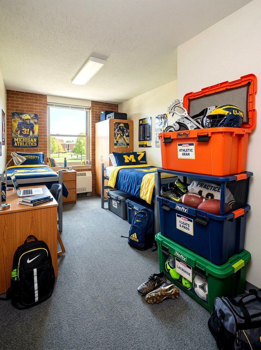 Sports Gear Bins - 30 dorm storage under bed ideas