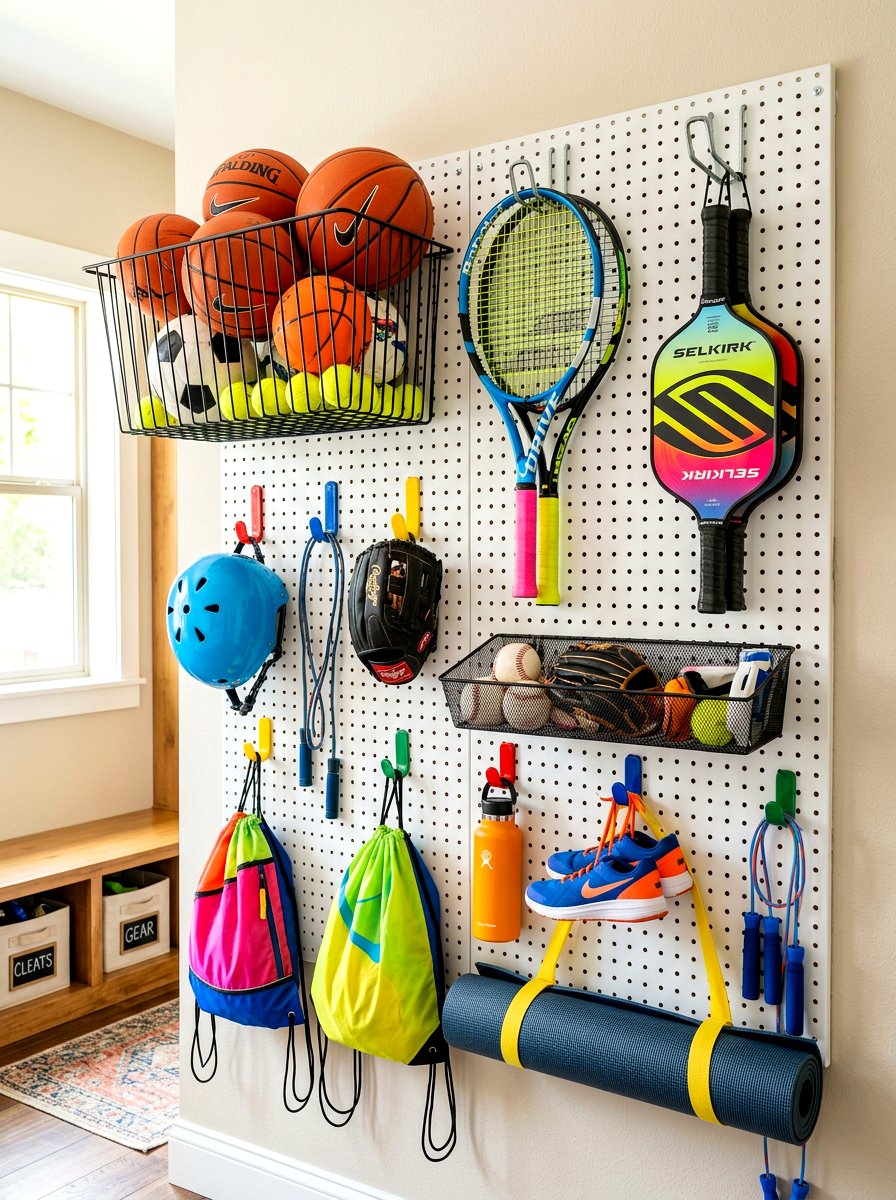 Sports Gear Organizer - 30 garage pegboard ideas