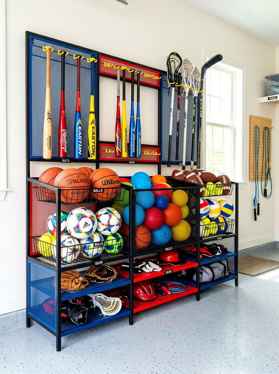 Sports equipment storage rack - 30 garage wall storage ideas