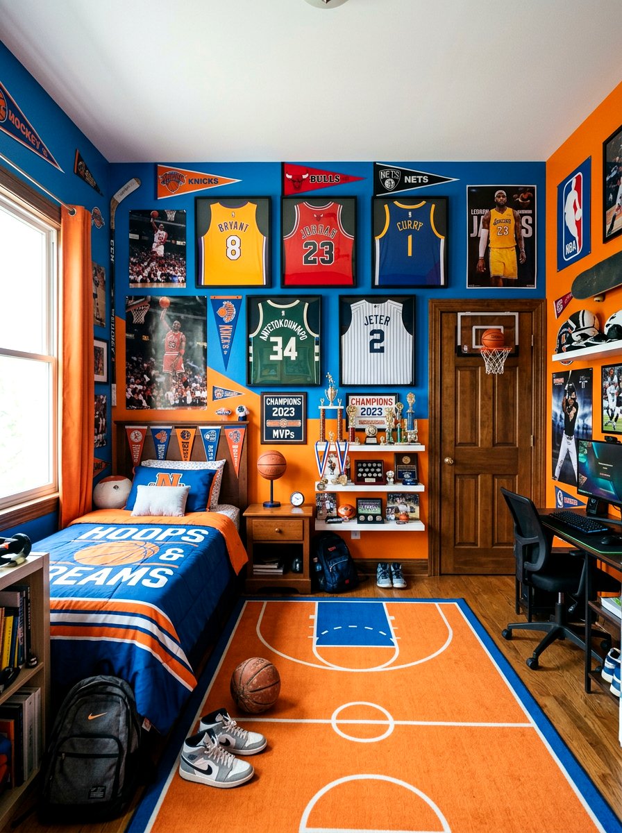 Sports jersey display - 30 teen hangout room ideas