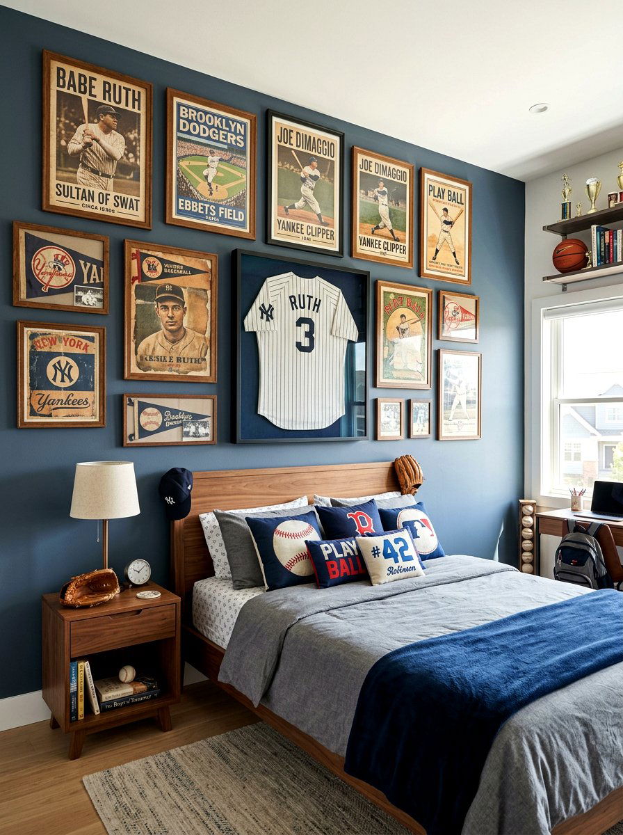 Sports wall gallery - 30 art wall kids room ideas