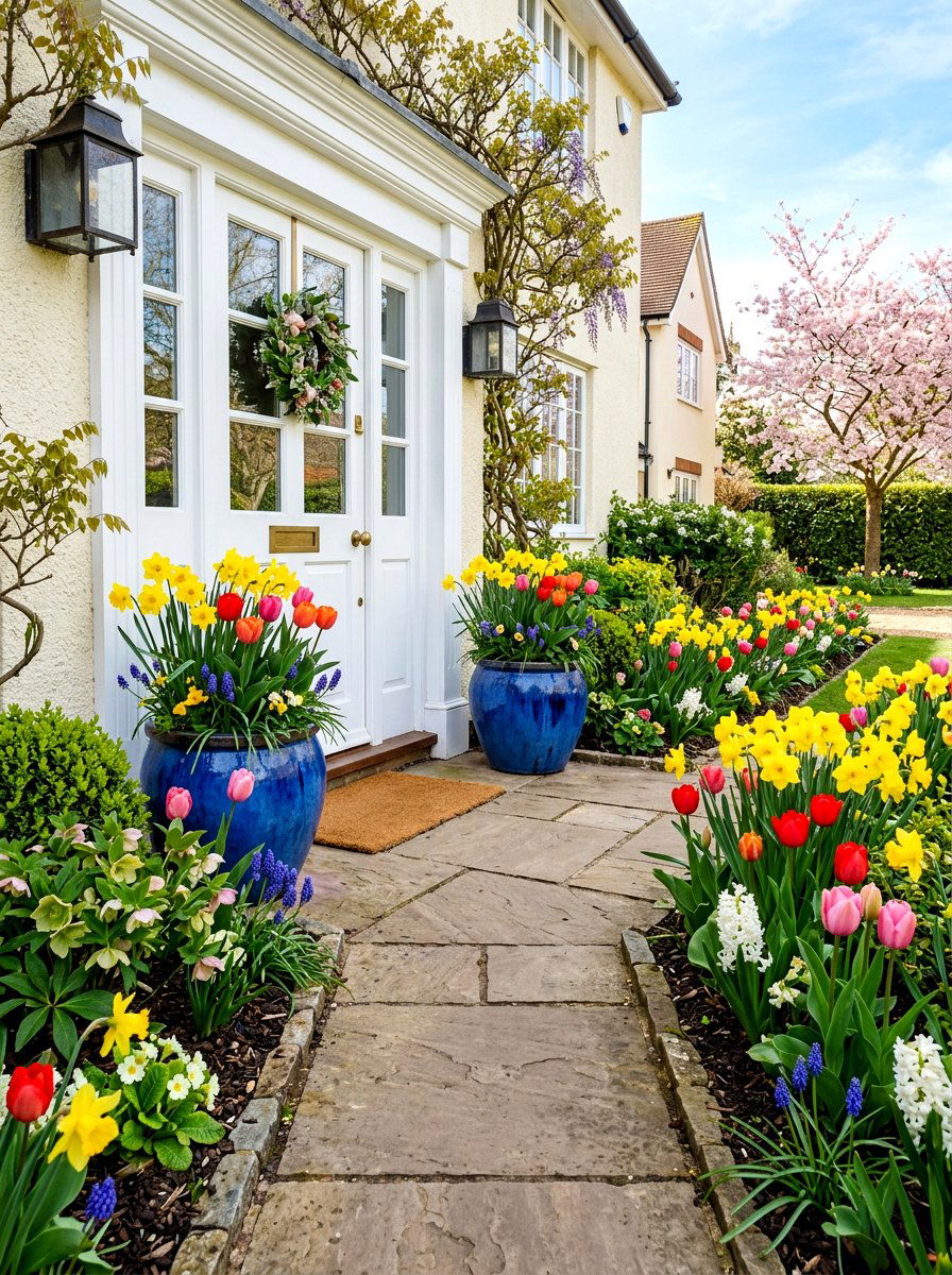 Spring Bulb Front Entrance Garden - 30 front stoop garden ideas