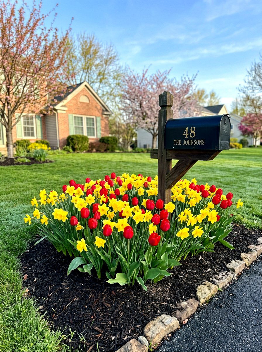 Spring Bulb Mailbox Garden - 30 mailbox flower bed ideas