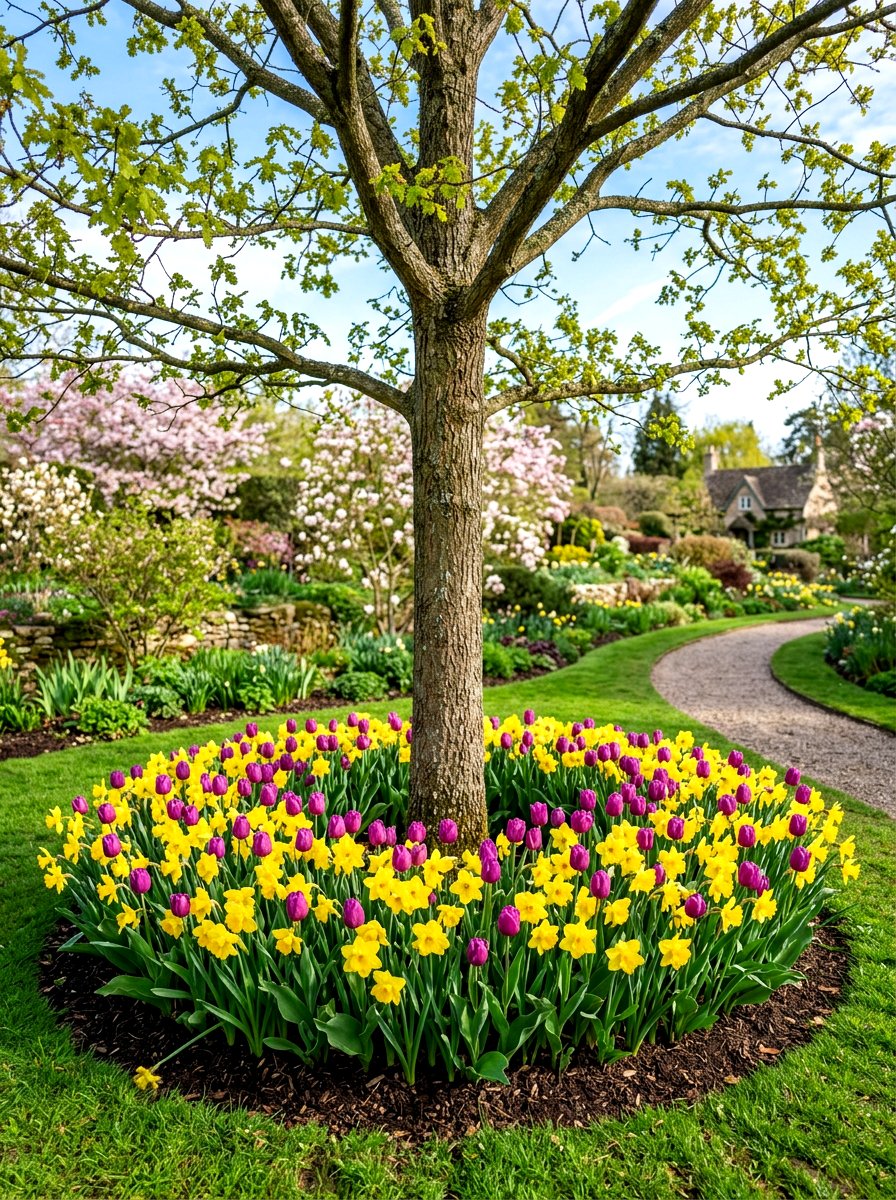 Spring Bulb Tree Ring - 30 tree ring flower bed ideas