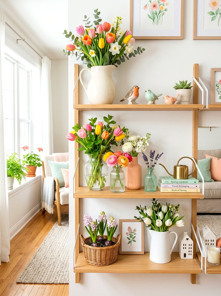 Spring Floral Shelf - 30 seasonal shelf decor ideas