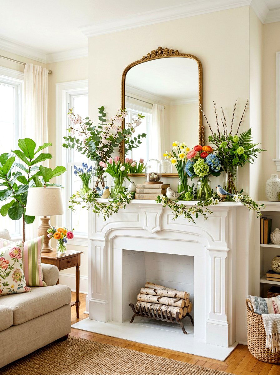 Spring Mantel Display - 30 spring reset home ideas