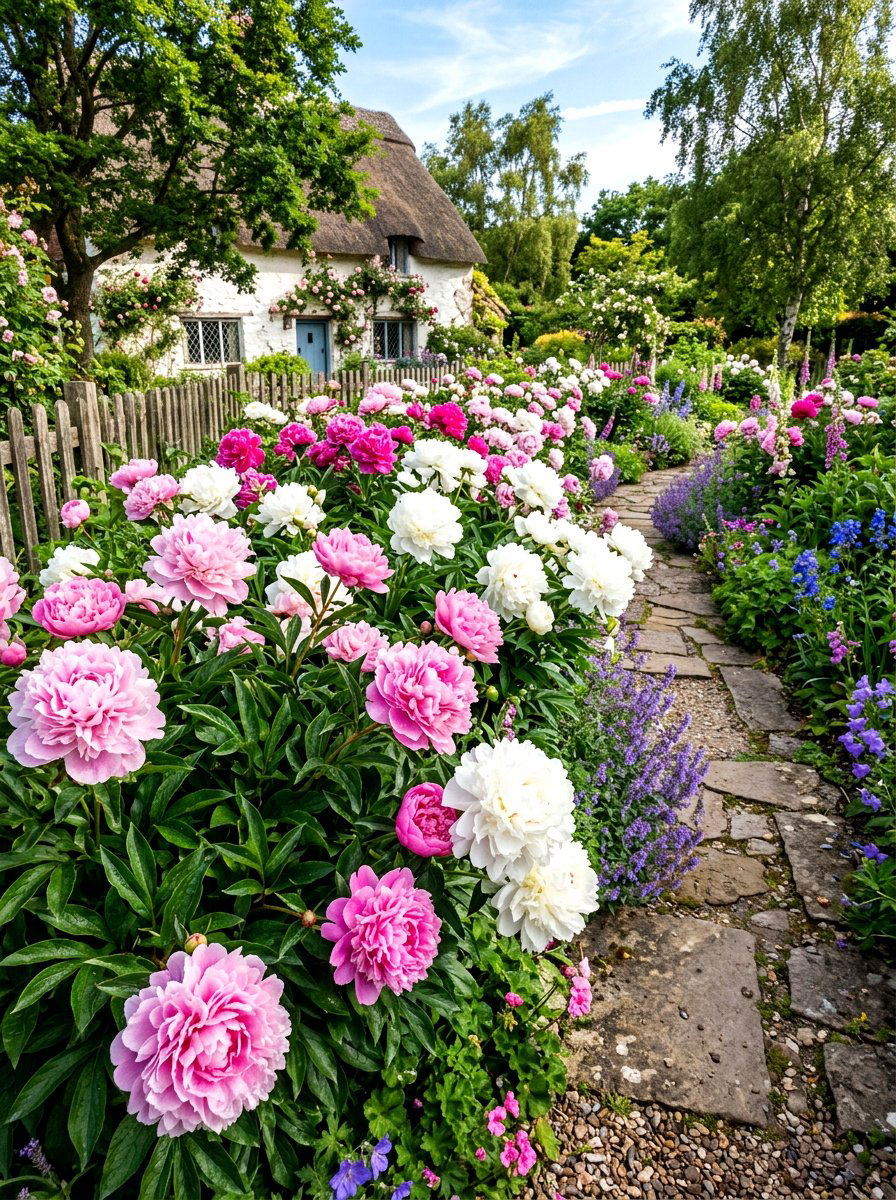 Spring Peony Flower Border - 30 cottage border backyard ideas