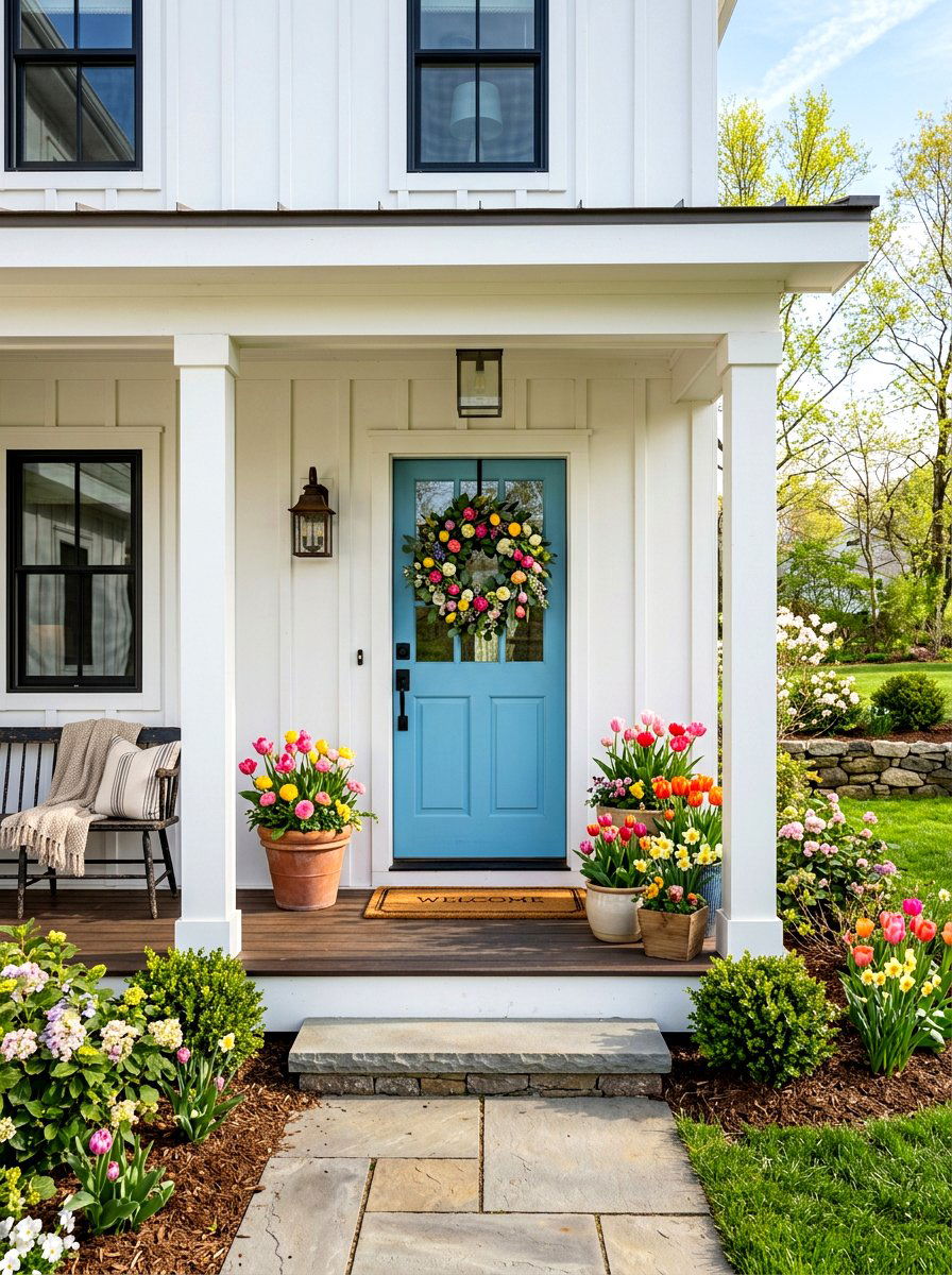 Spring Porch Wreath - 30 front porch spring refresh ideas