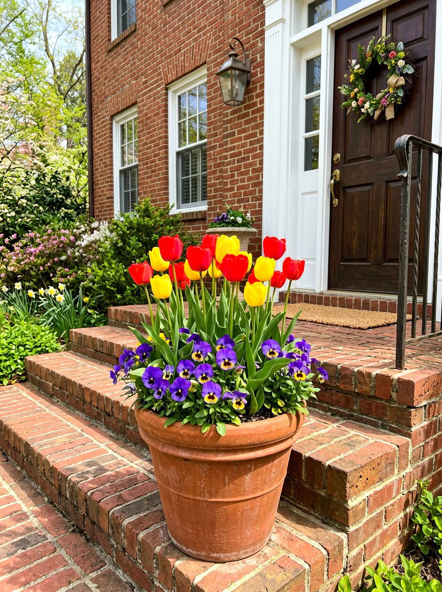 Spring Tulip Planter - 30 floral doorway ideas