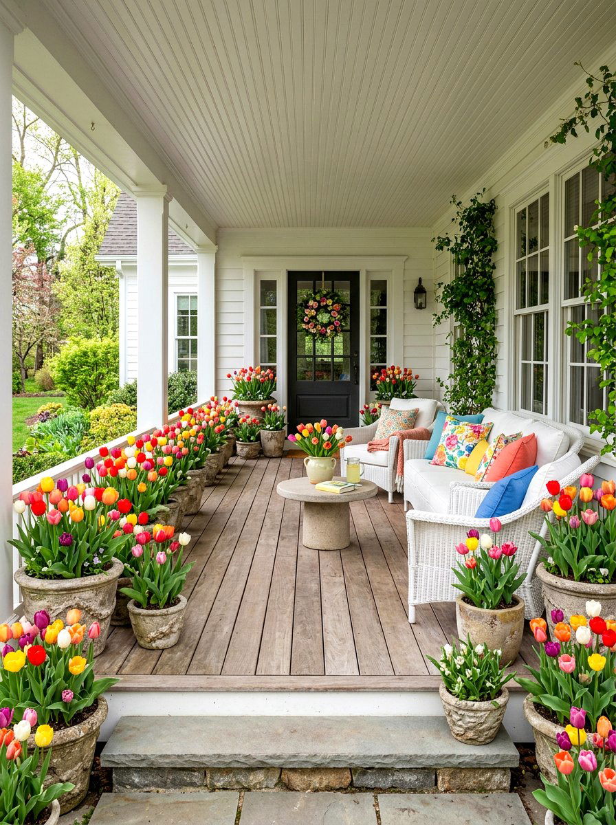 Spring Tulip Porch - 30 holiday porch decor ideas