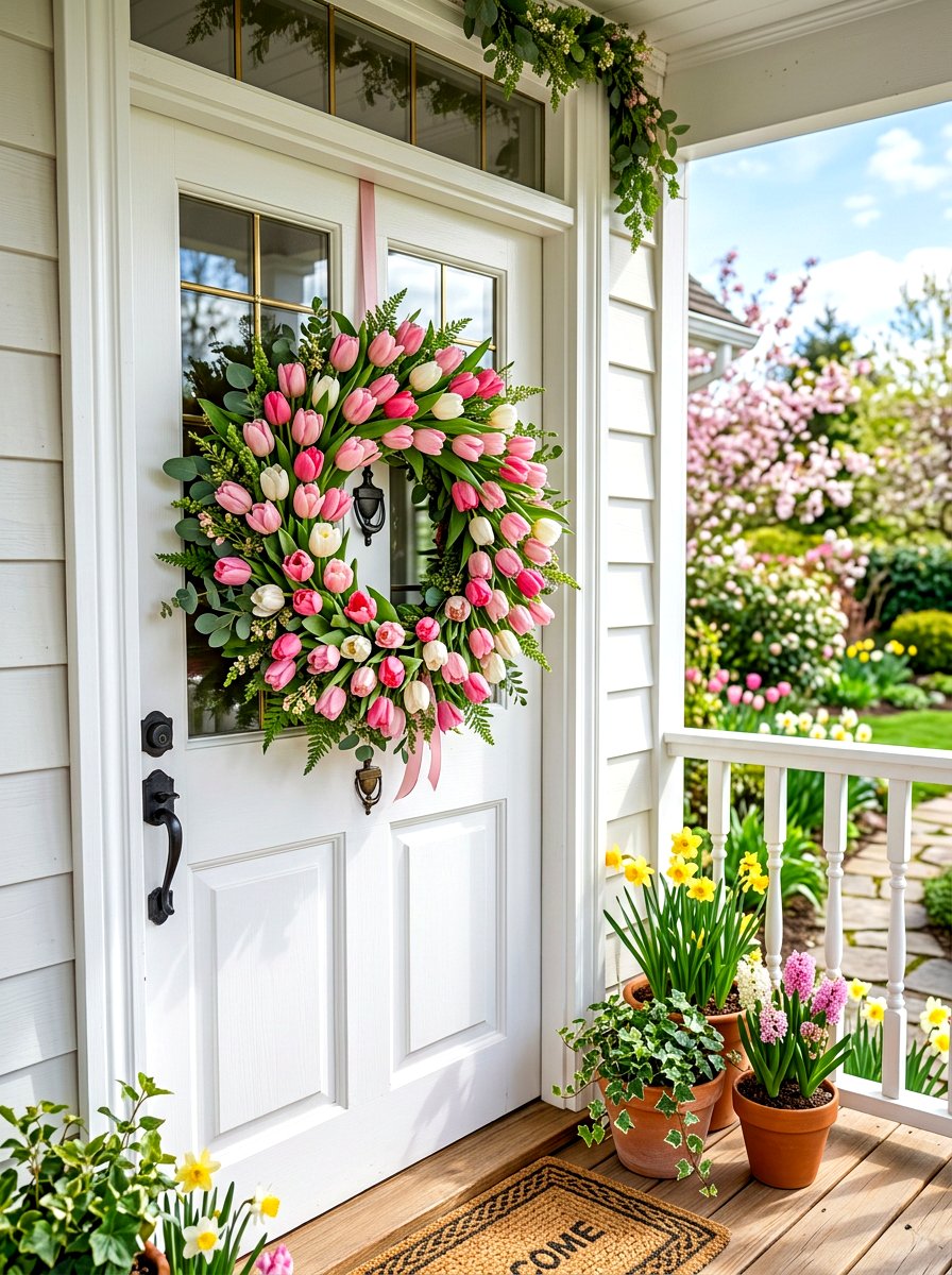 Spring Tulip Wreath - 30 exterior wreath styling ideas