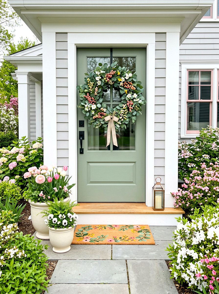 Spring Wreath Porch - 30 holiday porch decor ideas