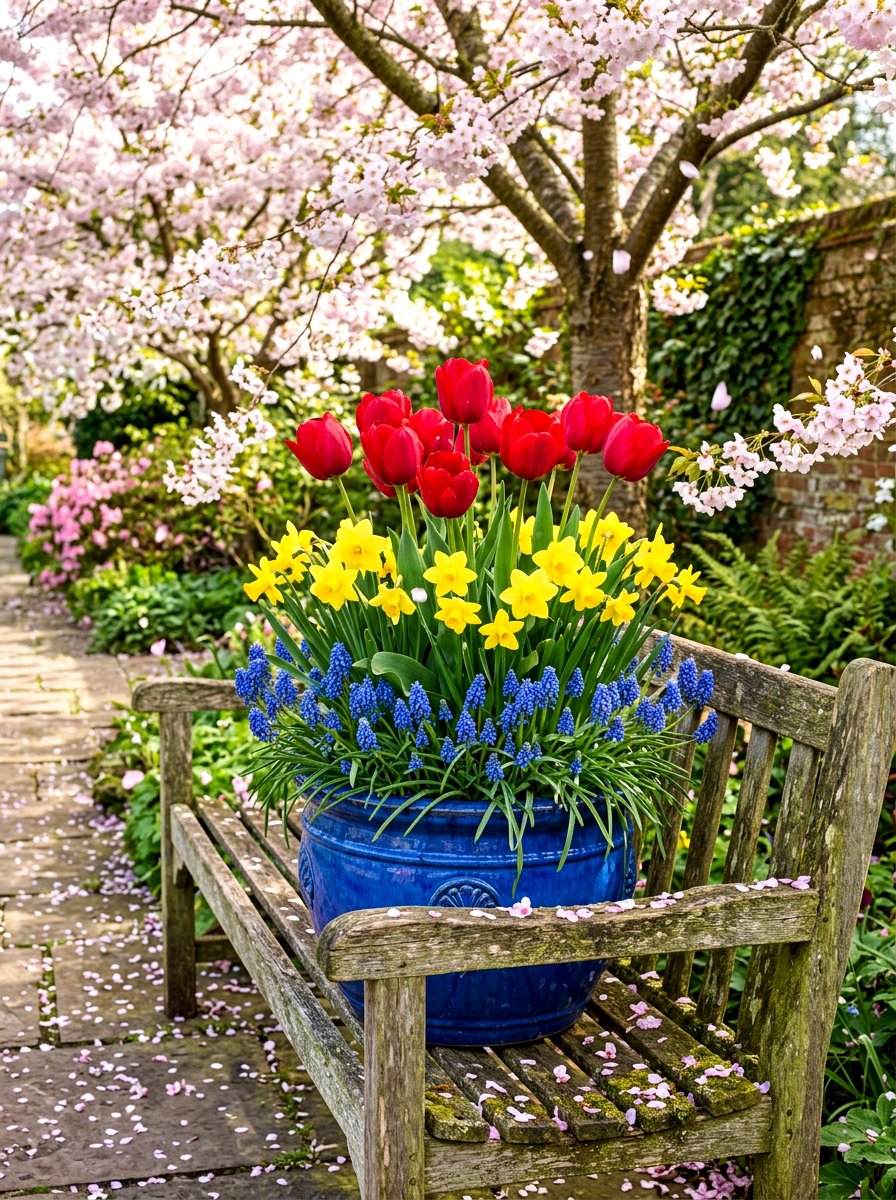 Spring bulb pot - 30 flower container garden ideas
