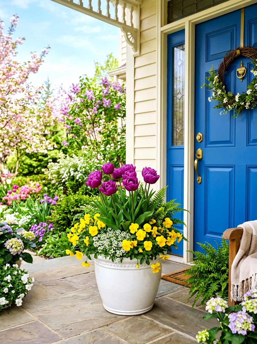 Spring porch planter - 30 stoop decor ideas