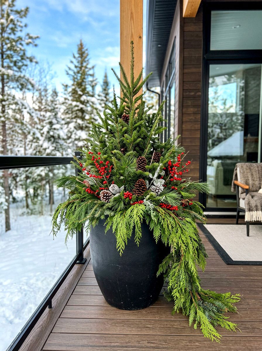 Spruce Top Planter - 30 winter container garden ideas