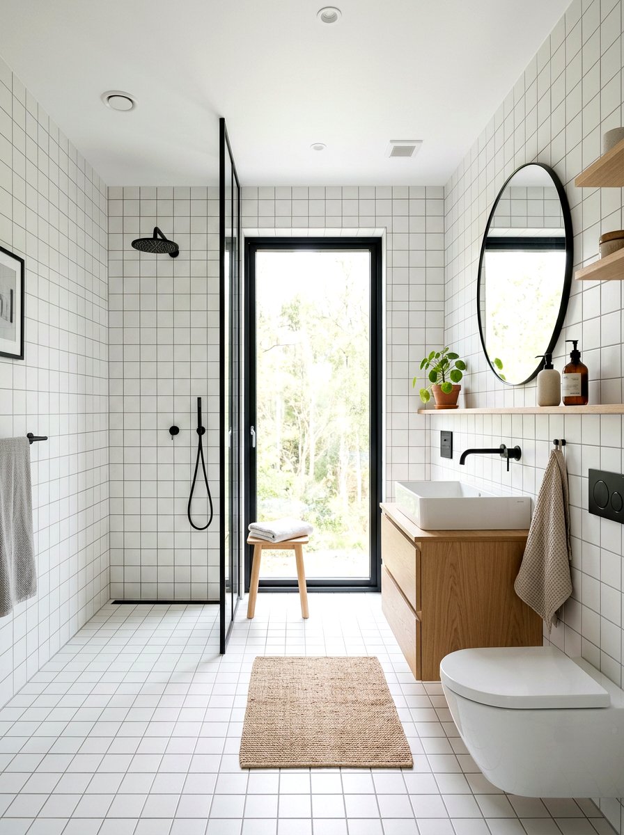 Square Ceramic White Grout - 30 light grout bathroom ideas