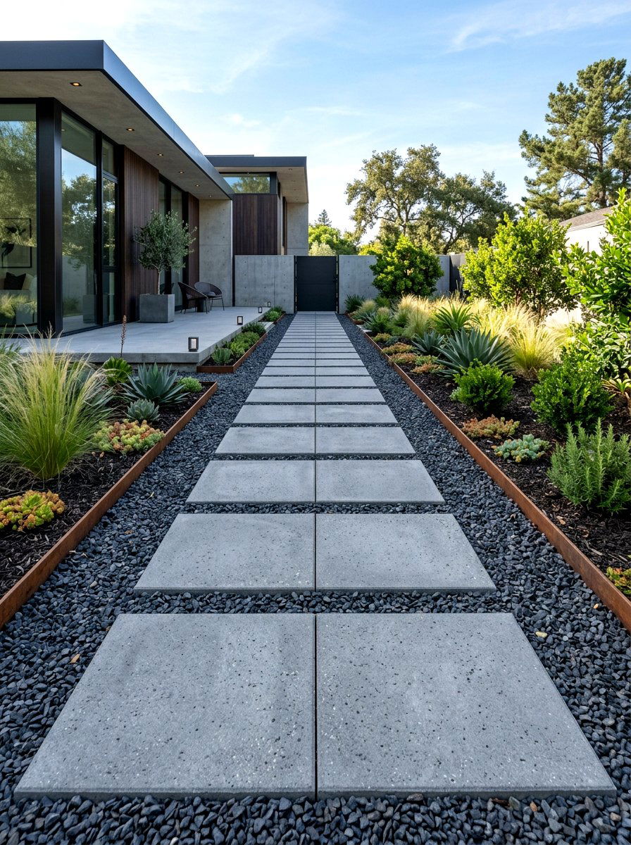 Square Concrete Pavers - 30 stepping stone walkway ideas