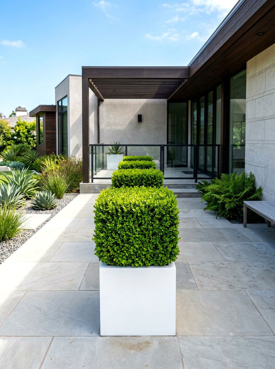 Square Cut Boxwood - 30 topiary porch ideas