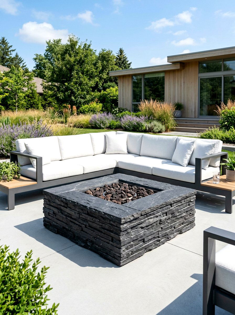 Square Stacked Slate Fire Pit - 30 stone fire pit ideas